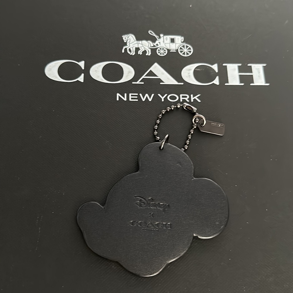 Coach x Disney Mickey Mouse Leather Fob Chain Black White Keychain Bag Charm - Picture 5 of 7